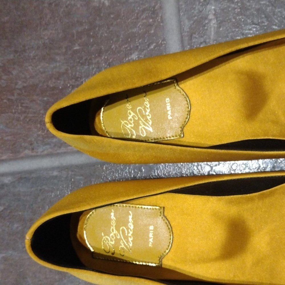 Roger Vivier Flower Strass Crystal embellishment Satin Ginger yellow flat Size35 - Picture 5 of 14
